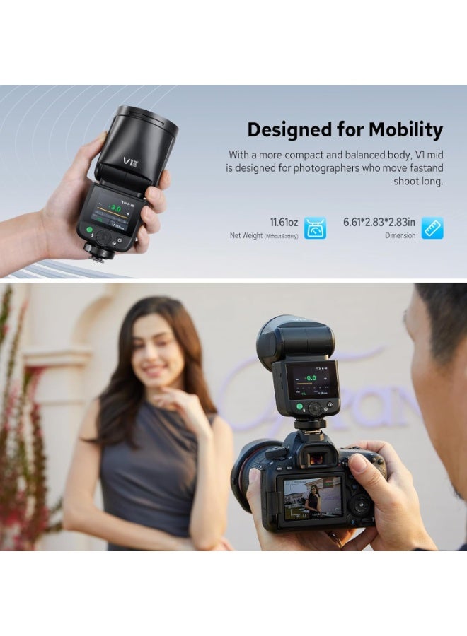 جودوكس فلاش V1 Mid C لكاميرات Canon، 55 واط ثانية، 2.4 جيجاهرتز، TTL، رأس دائري، شاشة تعمل باللمس، Speedlite لكاميرات Canon، HSS 1/8000 ثانية، بطارية ليثيوم أيون 2200 مللي أمبير في الساعة، 650 لقطة بكامل الطاقة، وقت إعادة الشحن 1.7 ثانية، مصباح نمذجة LED بـ 10 مستويات - Image 4