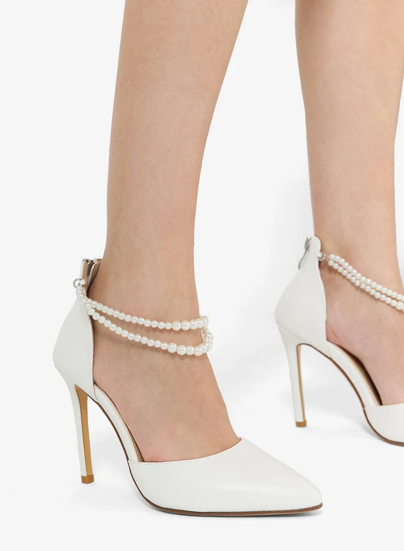 Namshi X White Double Pearl Detail Pointed Pump for Women | Best Price UAE