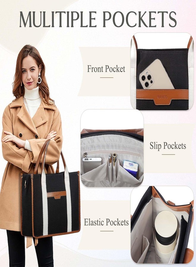 RAVUO Laptop Bag for Women, 15.6 Inch Large Canvas Tote Bag Ladies Teacher Purse and Handbag With Detachable Shoulder Strap - Image 4