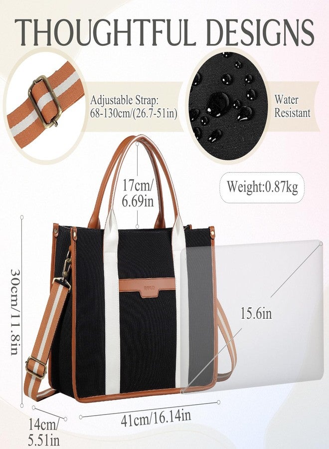 RAVUO Laptop Bag for Women, 15.6 Inch Large Canvas Tote Bag Ladies Teacher Purse and Handbag With Detachable Shoulder Strap - Image 2