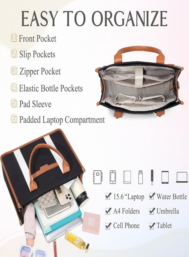 RAVUO Laptop Bag for Women, 15.6 Inch Large Canvas Tote Bag Ladies Teacher Purse and Handbag With Detachable Shoulder Strap - Image 3