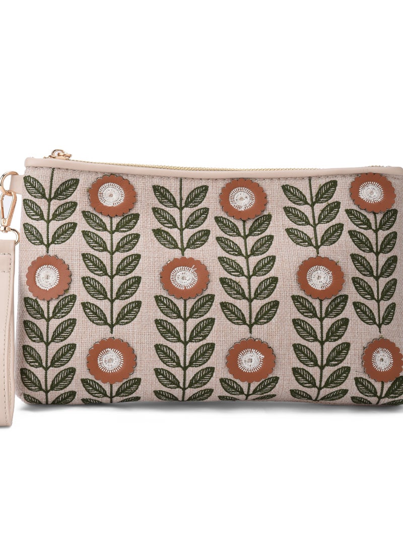 Pavo Beige floral Clutch - Image 1