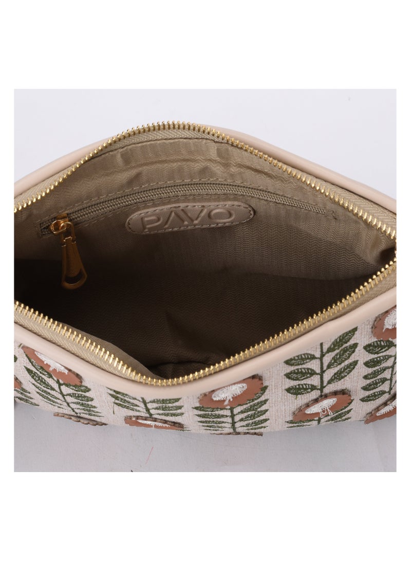 Pavo Beige floral Clutch - Image 2