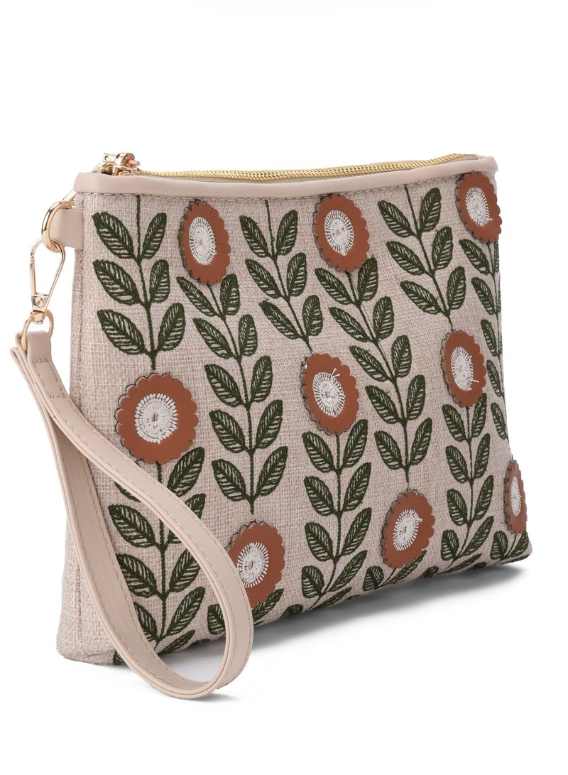Pavo Beige floral Clutch - Image 4