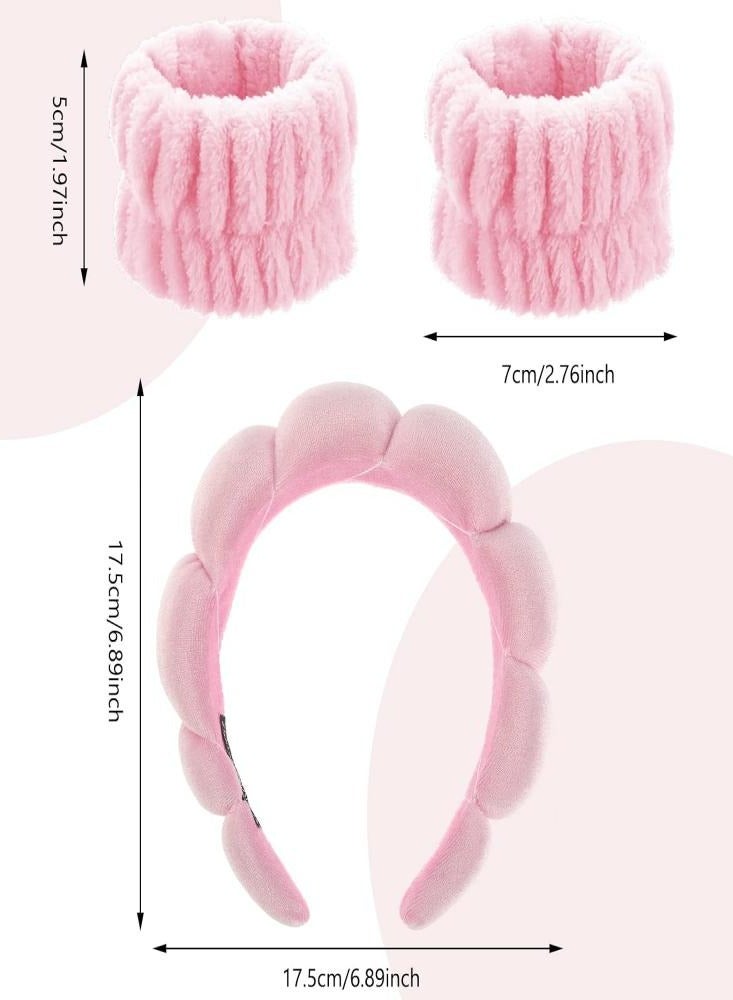 إسكدنيا عصابات الرأس ماء الإسفنج عصابات الرأس منتجع صحي، الأساور ثلاث قطع مجموعات أزياء للماكياج، الاستحمام غسول الوجه العناية بالبشرة، نساء، الوردي - Image 3