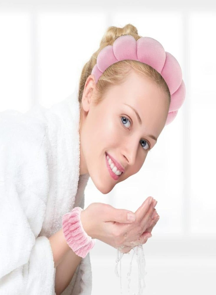 إسكدنيا عصابات الرأس ماء الإسفنج عصابات الرأس منتجع صحي، الأساور ثلاث قطع مجموعات أزياء للماكياج، الاستحمام غسول الوجه العناية بالبشرة، نساء، الوردي - Image 5