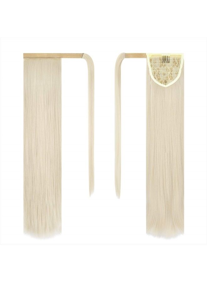 BARSDAR 26 inch Ponytail Extension Long Straight Wrap Around Clip in Synthetic Fiber Hair for Women-Ash Medium Brown & Bleach Blonde - Image 2