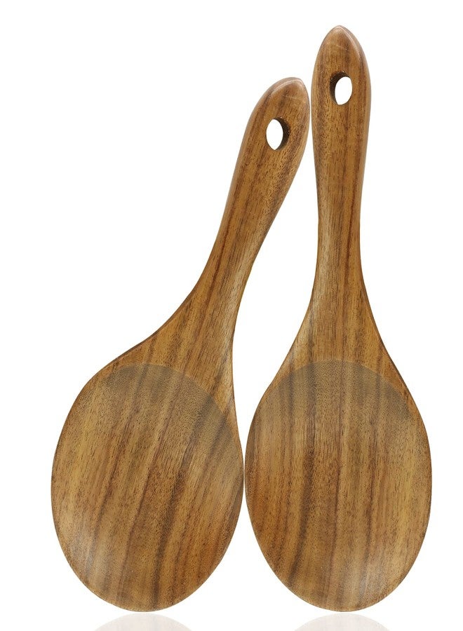 Cionyce 2PC Wooden Rice Paddle, Non-stick Rice Spoons Scooper Serving Spoon Kitchen Cooking Spoons Utensils, 7.09Inch - Image 1