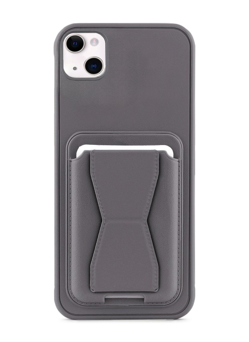 Generic Leather back cover with card wallet Foldable Shockpoof Case compatible with Iphone 15 Plus (Dark Grey)  - Image 1