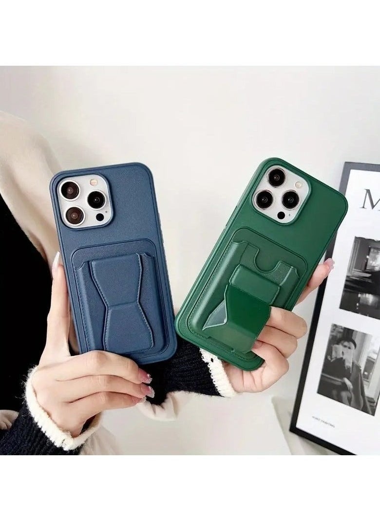 Generic Leather back cover with card wallet Foldable Shockpoof Case compatible with Iphone 15 Plus (Dark Grey)  - Image 3