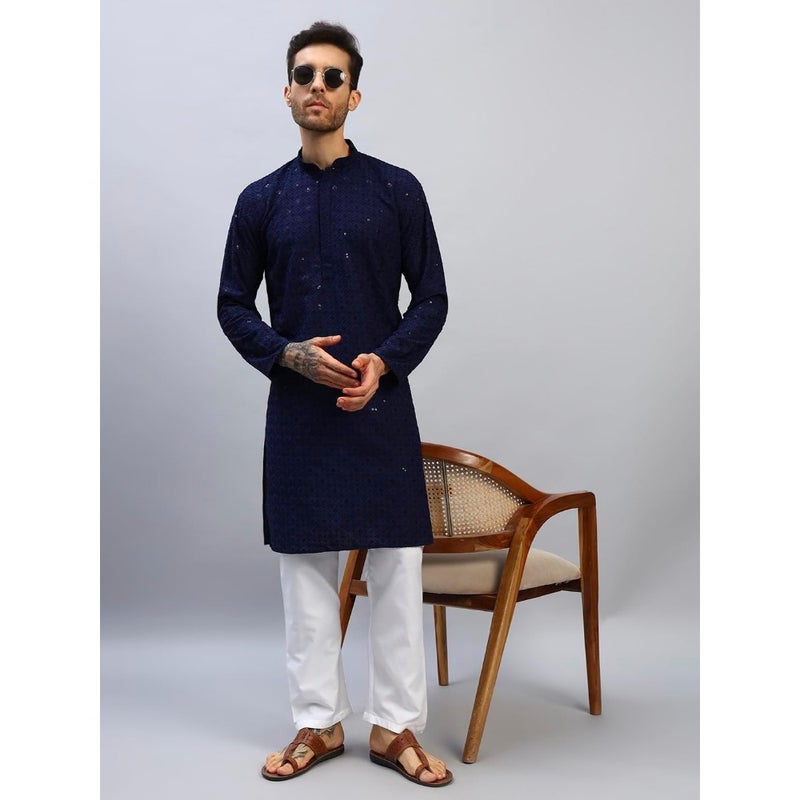 Mens Chikankari Kurta Pajama Set Premium Cotton Ivory with Gold Sequins Embroidery Wedding Festive Occasions, Regular Fit SXL - Image 5