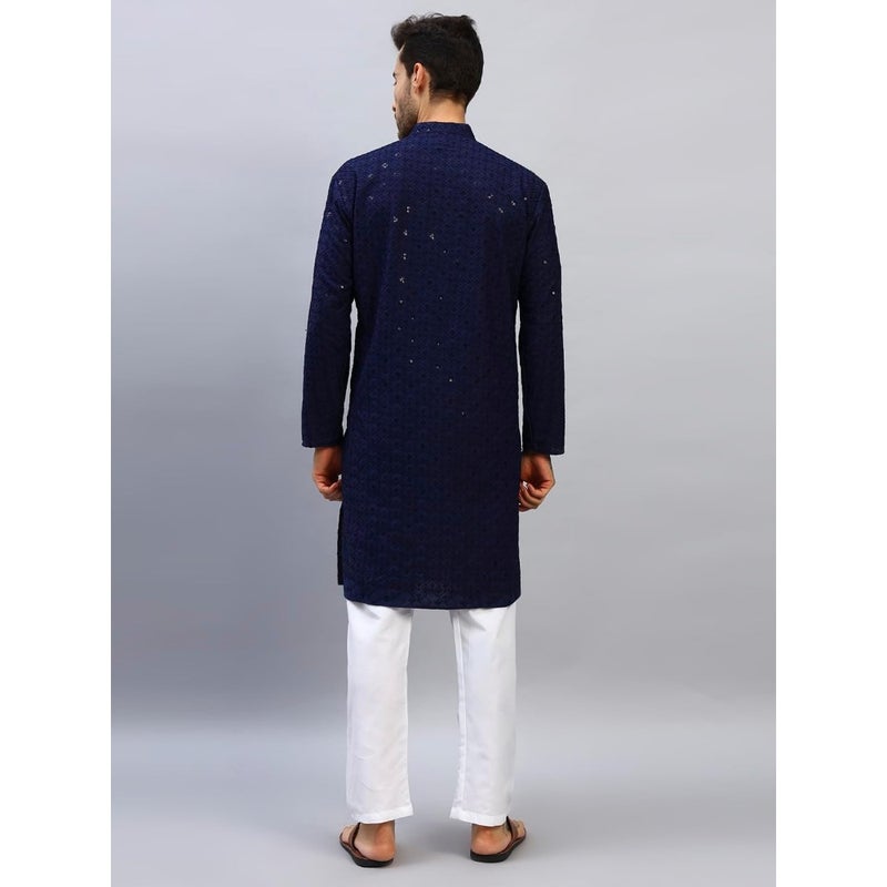 Mens Chikankari Kurta Pajama Set Premium Cotton Ivory with Gold Sequins Embroidery Wedding Festive Occasions, Regular Fit SXL - Image 4