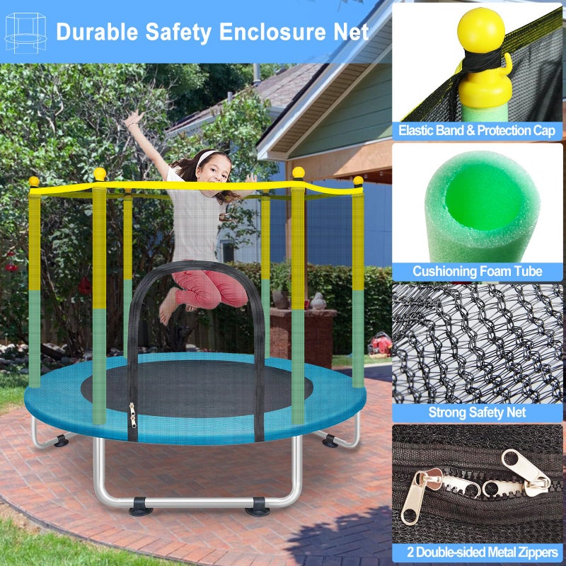 BIGOU Indoor Trampoline for Kids Ages 1-8, 55" Small Outdoor Toddler Trampoline with Safety Enclosure Net, No-Gap Safe Design, Baby Round Jumping Mat, Recreational Trampolines Birthday Gifts for Boys Girls - Image 5