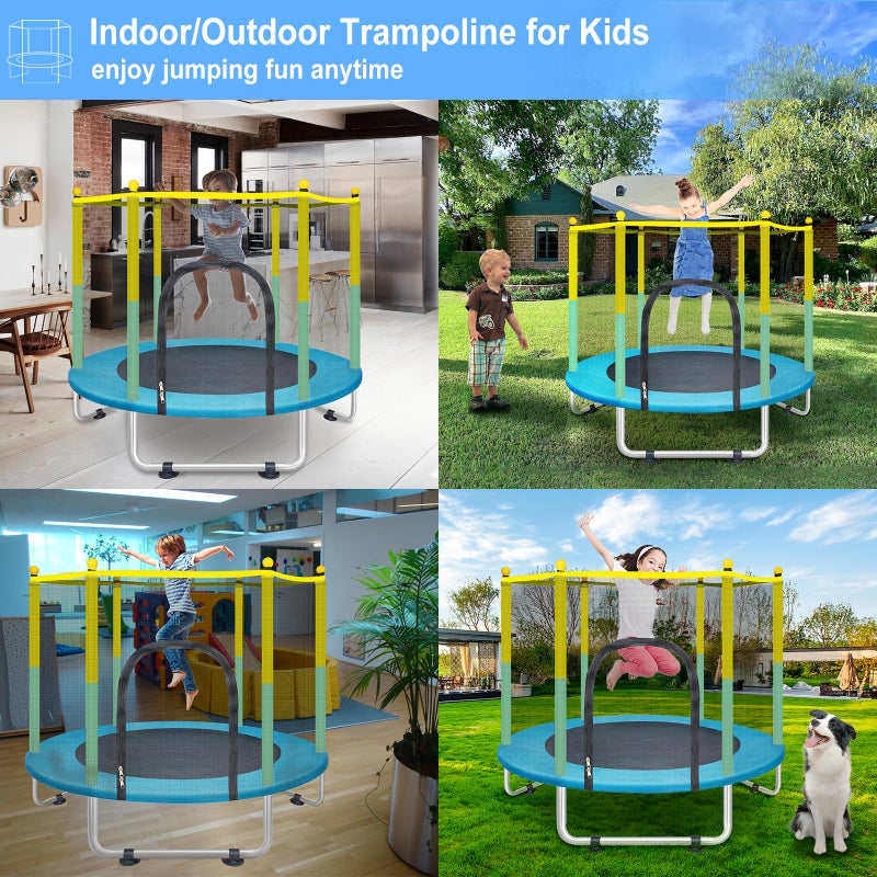 BIGOU Indoor Trampoline for Kids Ages 1-8, 55" Small Outdoor Toddler Trampoline with Safety Enclosure Net, No-Gap Safe Design, Baby Round Jumping Mat, Recreational Trampolines Birthday Gifts for Boys Girls - Image 2