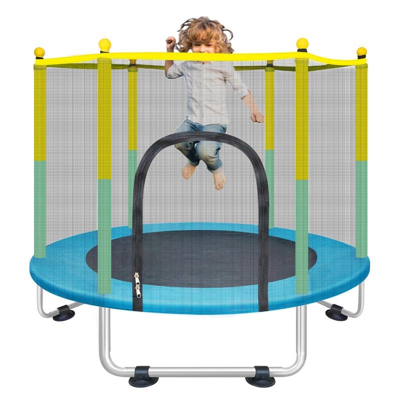BIGOU Indoor Trampoline for Kids Ages 1-8, 55" Small Outdoor Toddler Trampoline with Safety Enclosure Net, No-Gap Safe Design, Baby Round Jumping Mat, Recreational Trampolines Birthday Gifts for Boys Girls - Image 1