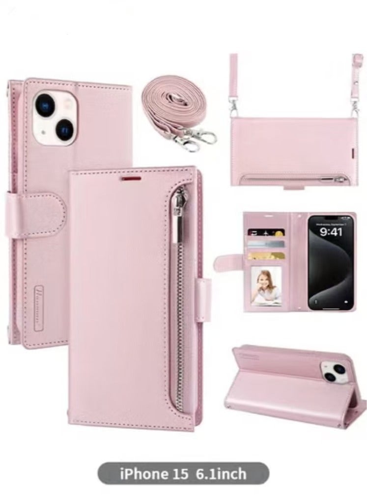 كابتن تيك حافظة لهاتف آيفون 15، حافظة محفظة متوافقة مع آيفون 15، حافظة بسحاب مع فتحات حامل بطاقات RFID، غطاء هاتف من جلد البولي يوريثان قابل للقلب مضاد للصدمات لهاتف آيفون 15 6.1 بوصة - Image 1