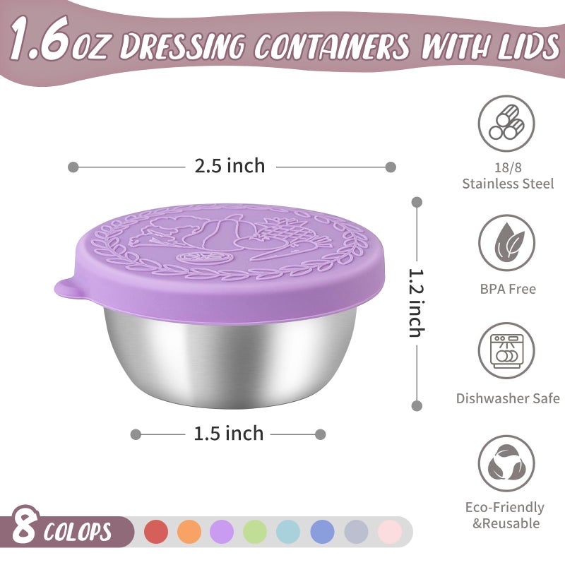 SANEXC 8 Pack - 1.6 Oz Small Salad Dressing Containers To Go, Leakproof Condiment Containers with Lids Reusable Stainless Steel Sauce Cups for Lunch Boxes Kitchen Storage Picnics Travel Meal Prep - Image 2