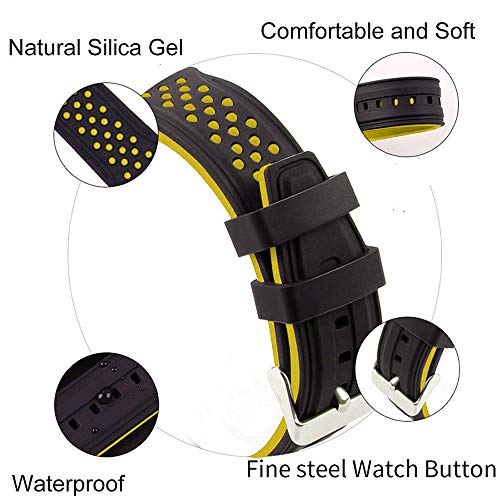 Narako Quick Release Silicone Watch Bands Divers Model Replacement Rubber Watch Strap 20mm 22mm 24mm 26mm Waterproof dot Bicolor Silver Buckle for Men and Women Sport (26mm, Yellow) - Image 4