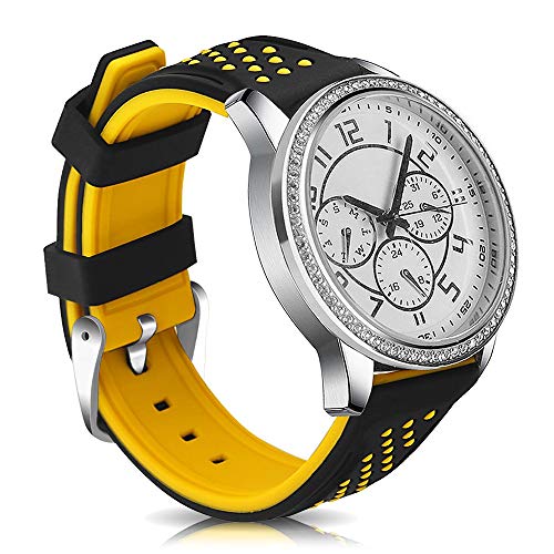Narako Quick Release Silicone Watch Bands Divers Model Replacement Rubber Watch Strap 20mm 22mm 24mm 26mm Waterproof dot Bicolor Silver Buckle for Men and Women Sport (26mm, Yellow) - Image 1