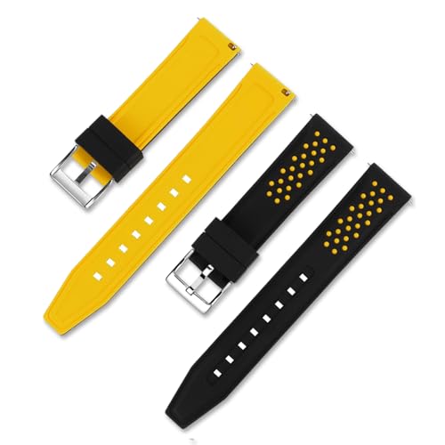 Narako Quick Release Silicone Watch Bands Divers Model Replacement Rubber Watch Strap 20mm 22mm 24mm 26mm Waterproof dot Bicolor Silver Buckle for Men and Women Sport (26mm, Yellow) - Image 2