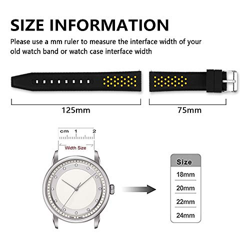 Narako Quick Release Silicone Watch Bands Divers Model Replacement Rubber Watch Strap 20mm 22mm 24mm 26mm Waterproof dot Bicolor Silver Buckle for Men and Women Sport (26mm, Yellow) - Image 5