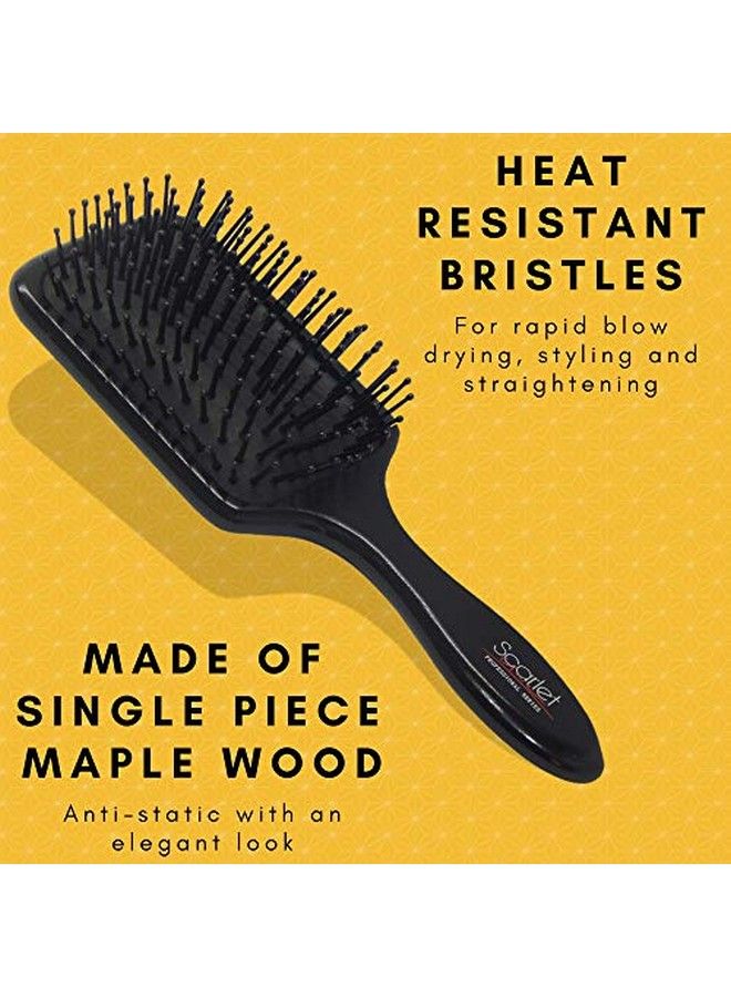 Scarlet Line Professional Large Paddle Hair Brush with Heat Resistant Bristles with Anti Static Wooden Handle for Men and Women Black Color_Full Size - Image 4