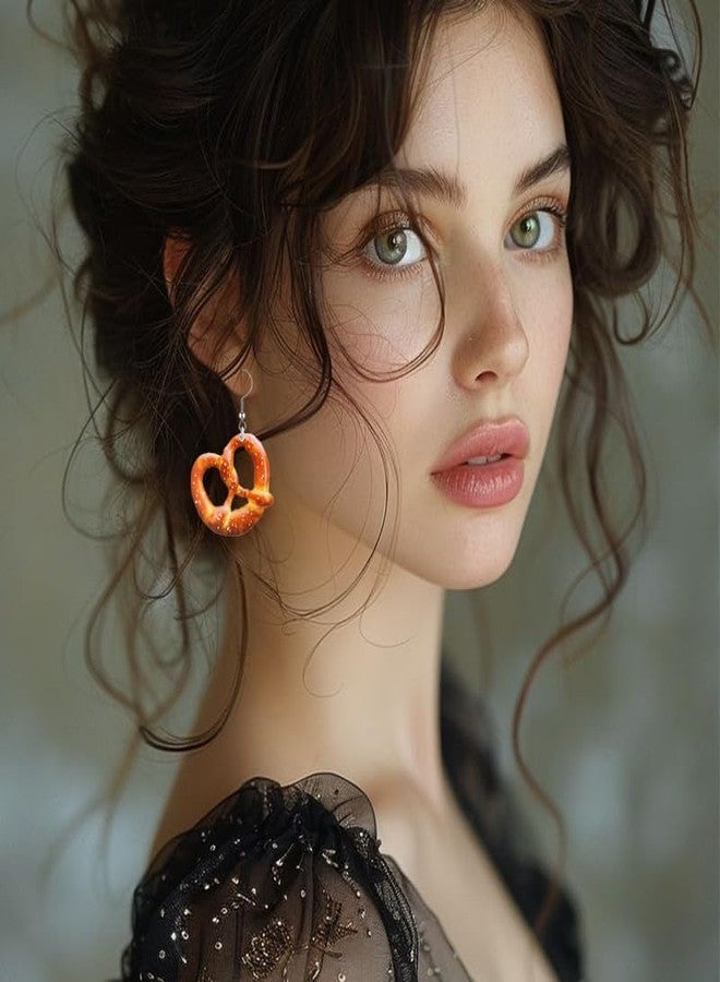 أقراط بريتزل للنساء والفتيات مصنوعة يدوياً من الراتنج الطازج خفيف الوزن، على شكل حلوى بريتزل، هدية مجوهرات مبتكرة (بريتزل) - Image 2