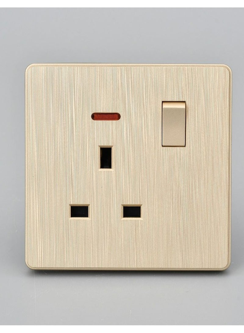 Gold 13A 3-Pin KSA Wall Socket with Switch – Brushed Finish 