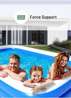 GREEN LION Inflatable Swimming Pool / 305cm x 185cm x 60cm / Inflatable/ Kiddie Pool / Large Size / Blow Up Swimming Pool for Family Adults Kids/ Blowup Pool for Indoor Outdoor Backyard - Blue  - Image 2