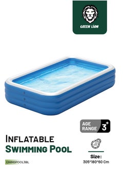 GREEN LION Inflatable Swimming Pool / 305cm x 185cm x 60cm / Inflatable/ Kiddie Pool / Large Size / Blow Up Swimming Pool for Family Adults Kids/ Blowup Pool for Indoor Outdoor Backyard - Blue  - Image 1
