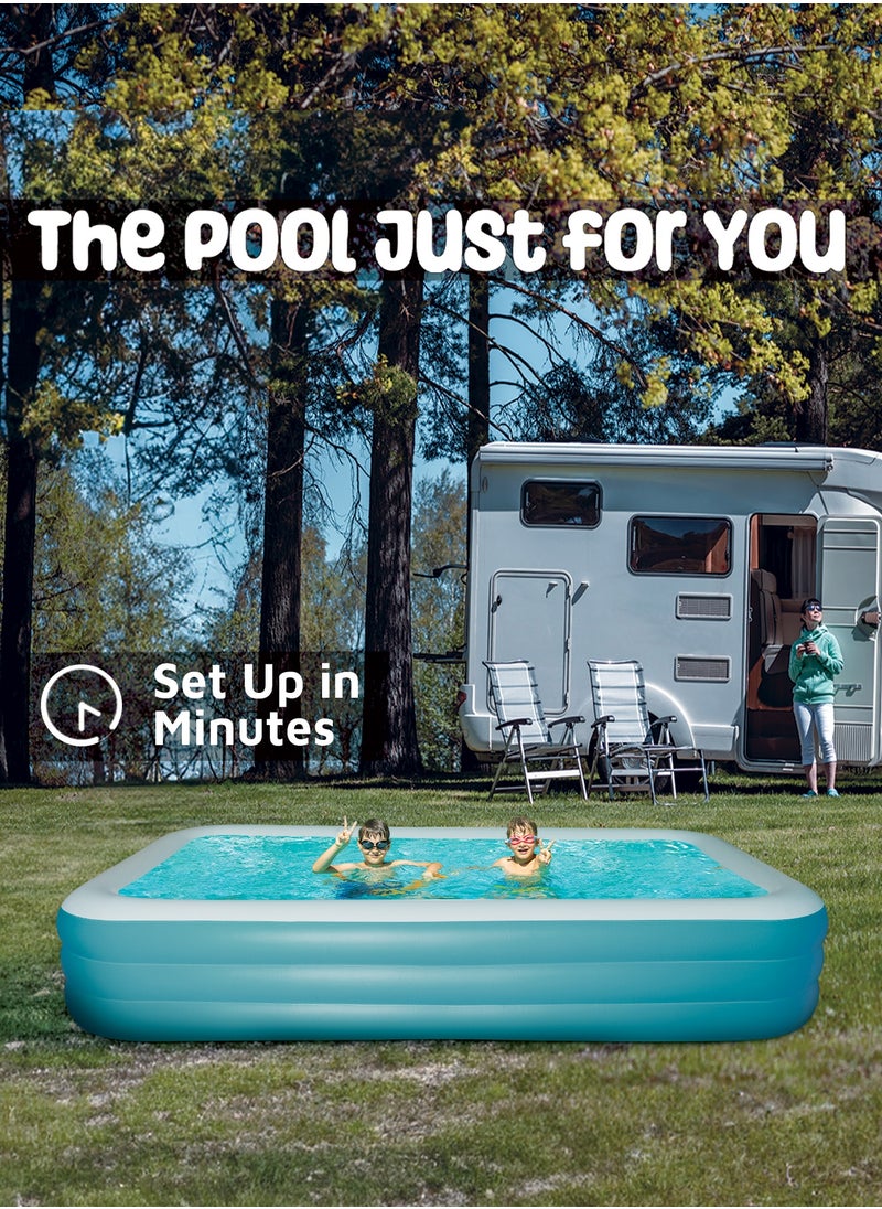GREEN LION - Inflatable Swimming Pool / 305cm x 180cm x 60cm / Inflatable/ Kiddie Pool / Large Size / Blow Up Swimming Pool for Family Adults Kids/ Blowup Pool for Indoor Outdoor Backyard - Blue - Image 1