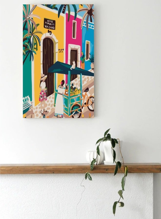 CRAFT MATE CRAFTMATE Framed DIY Paint by Numbers Canvas Art and Craft Kit for Adults and Kids | Mexico Paint By Numbers Kit | 16 inch x 12 inch - Image 2