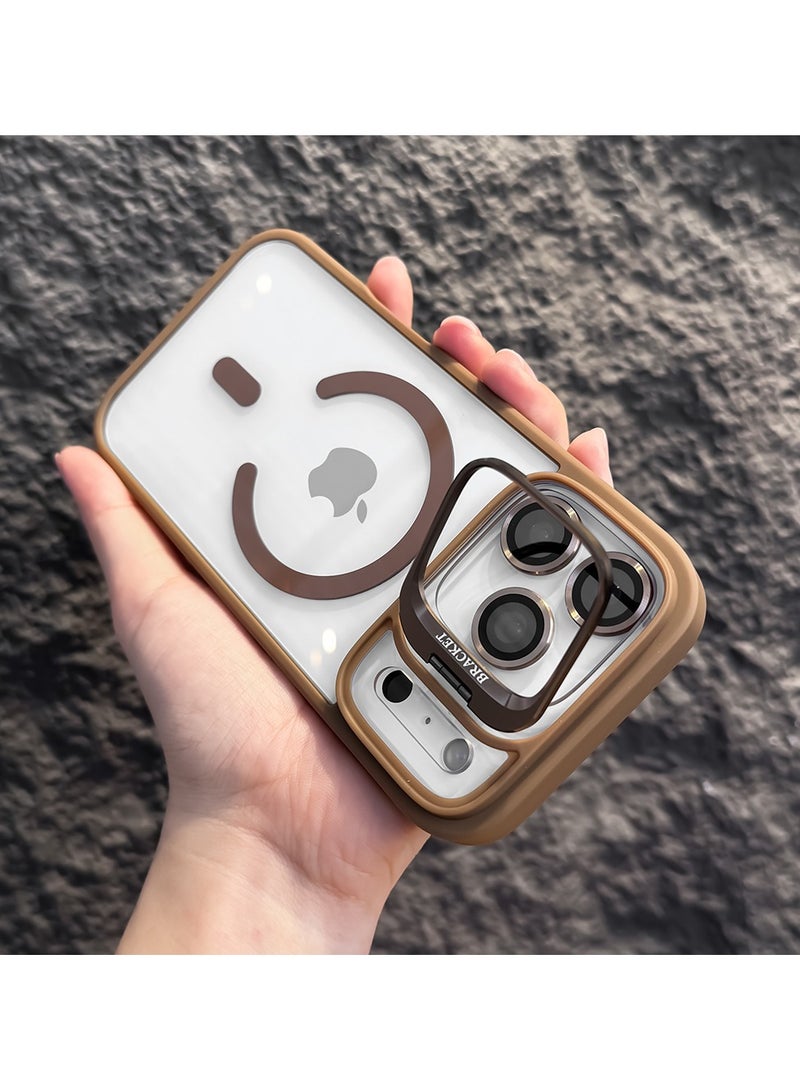 غطاء هاتف بحامل معدني لهاتف iPhone 17 Pro Max – شحن لاسلكي مغناطيسي – مصنوع من الأكريليك والسيليكون – مزود بعدسة لحماية الكاميرا – لون صحراوي - Image 2