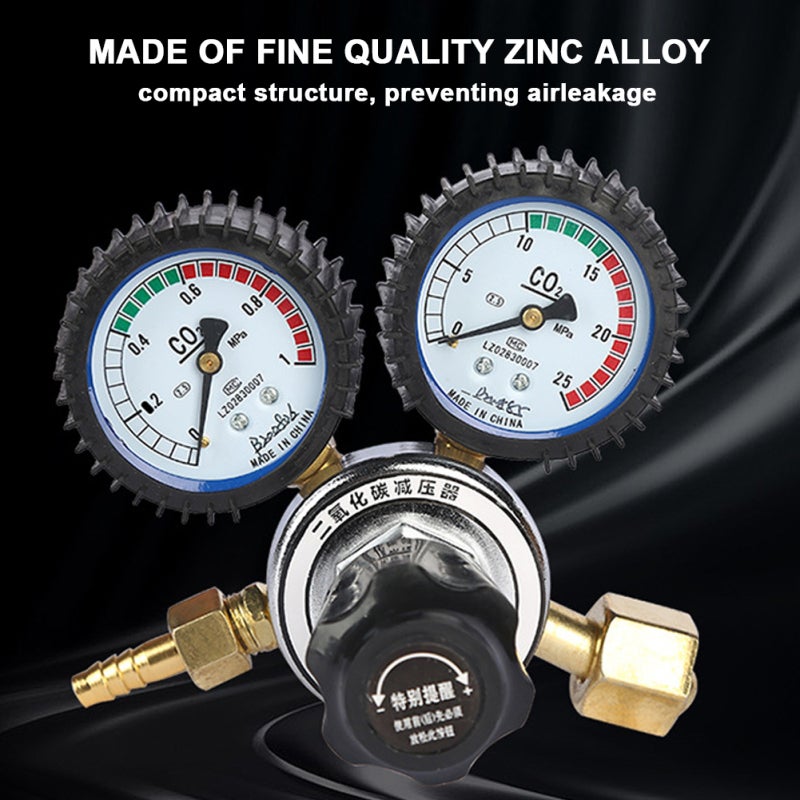 Co2 Regulator Zinc Alloy Dual Pressure Gauge - Compact Leakproof Structure, Clear Glass Dial, Auto Pressure Relief for Gas Connection Applications - Image 3