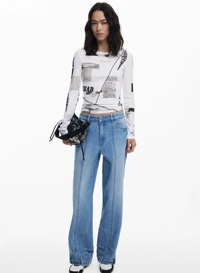 DESIGUAL Ribbed Newspaper T-Shirt