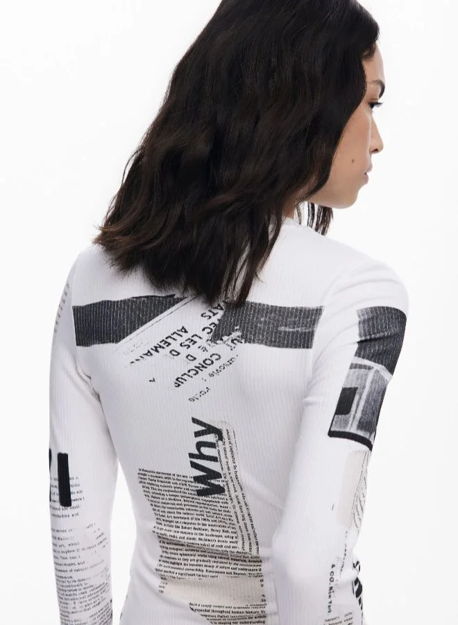 DESIGUAL Ribbed Newspaper T-Shirt