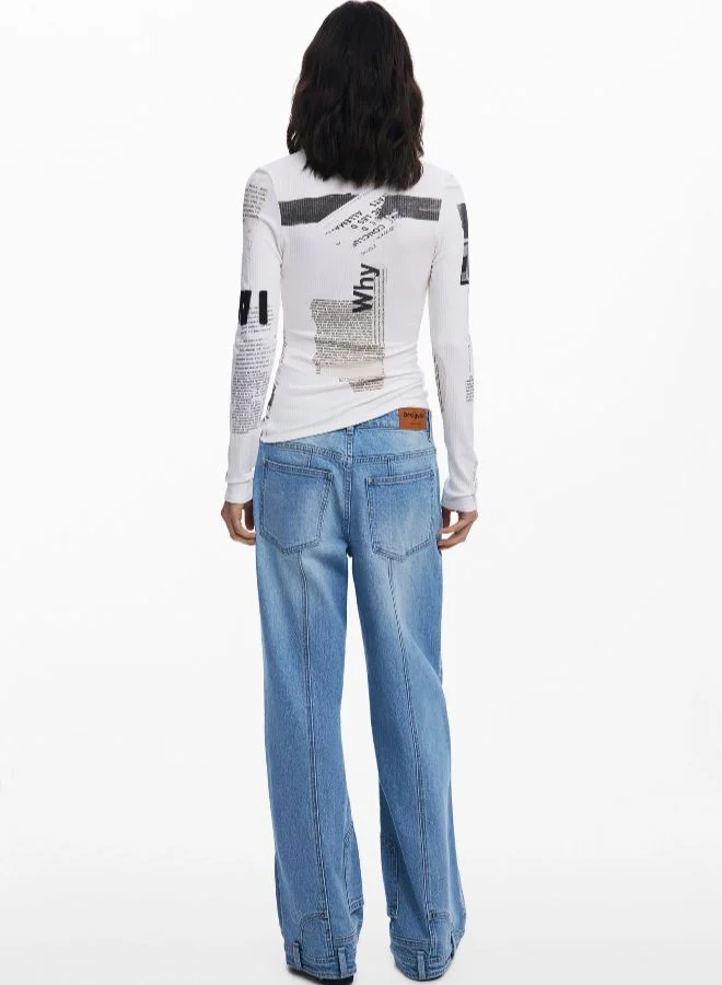 DESIGUAL Ribbed Newspaper T-Shirt