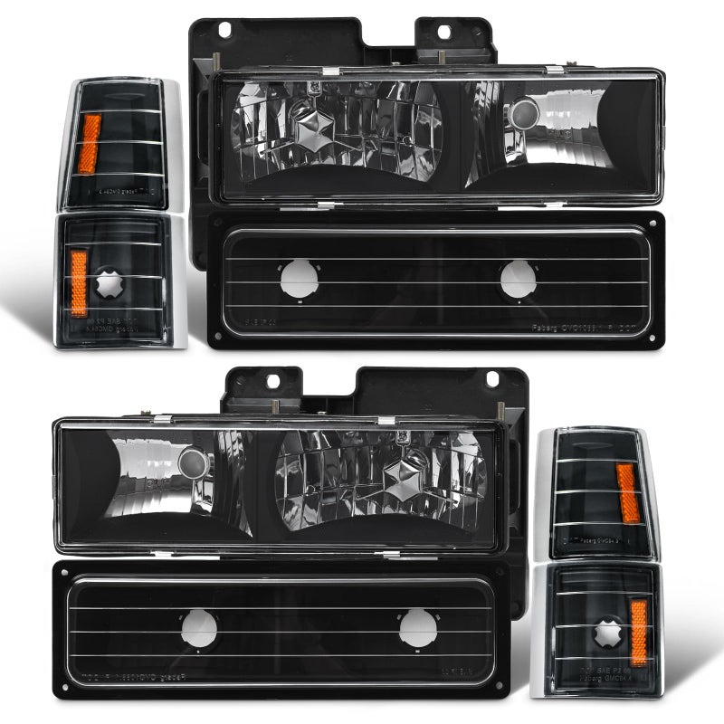 ADCARLIGHTS for 19941998 Sierra Headlight Assembly compatible with 19941998 GMC C10SierraSuburbanYukon wBumper Corner Black Housing with Amber Reflector Headlamp Replacement Left and Right