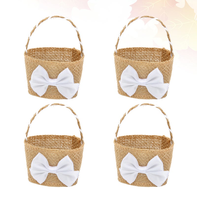 8 pcs Bowknot Linen Basket Beautiful Candy Storage Holder Flower Basket Wedding Supplies - Image 4