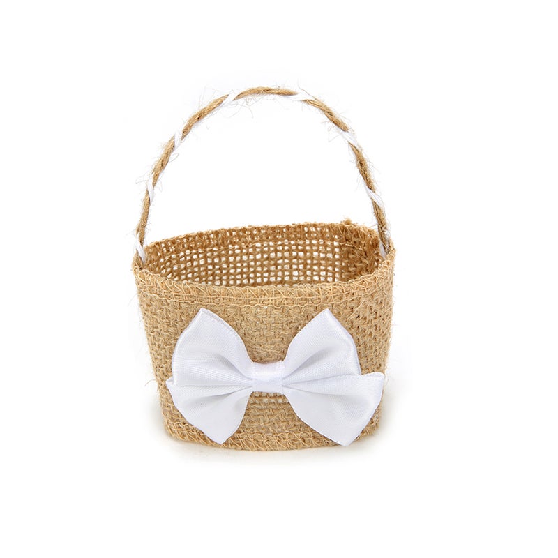 8 pcs Bowknot Linen Basket Beautiful Candy Storage Holder Flower Basket Wedding Supplies - Image 3