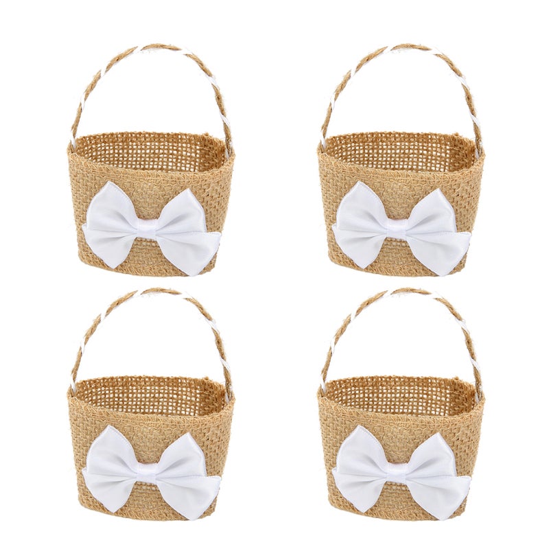 8 pcs Bowknot Linen Basket Beautiful Candy Storage Holder Flower Basket Wedding Supplies - Image 1