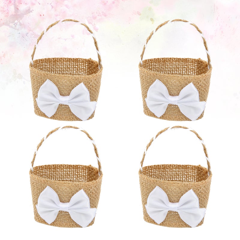 8 pcs Bowknot Linen Basket Beautiful Candy Storage Holder Flower Basket Wedding Supplies - Image 2