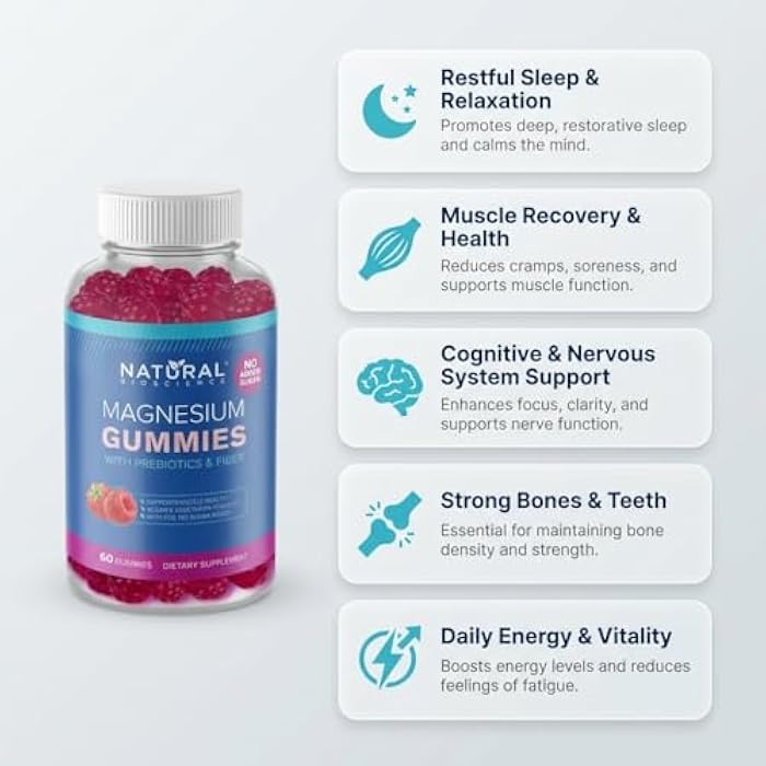 Natural BioScience Sugar-Free Magnesium Gummies for Adults - High Potency Magnesium Supplement, High Absorption Chewable Magnesium, Vegan Anti-Stress Gummies, Magnesium for Sleep & Relaxation, 180 Gummies - Image 2