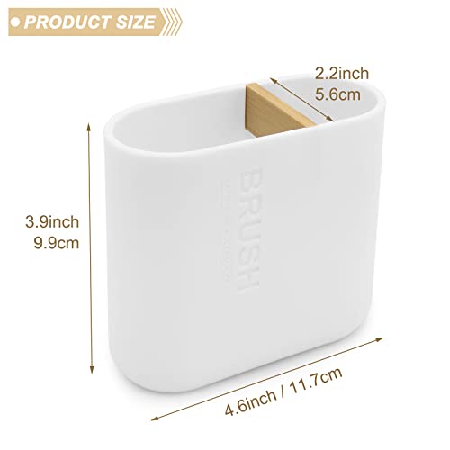 Cerpourt Toothbrush Holder with Bamboo Divider,Detachable for Easy Cleaning Multi-Functional Storage,2 Slots Electric Toothbrush and Toothpaste Organizer Caddy for Bathroom Vanity,Sink,Countertop (White) - Image 3