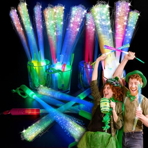 SHQDD 74 PCS Glow Fiber Wands Sticks LED Light Wands Glow in The Dark Party Supplies Fiber Optic Wands LED Flashing Sticks Fiber Optic Light Wand Stick for Party WeddingHalloween and New Year - Image 1