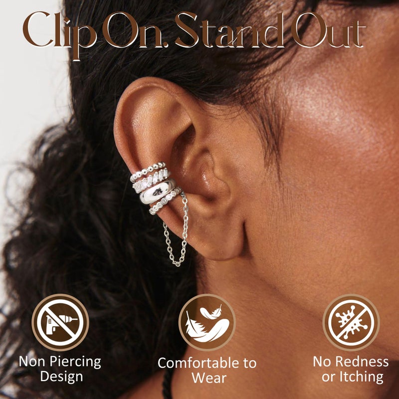 Florideco 4Pcs Ear Cuffs Non-Piercing for Women Dainty 14K Gold Plated Clip On Cartilage Earrings Hypoallergenic Huggie Hoop Cuffs Fake Earings for Non Pierced Ears(S-Chunky) - Image 2