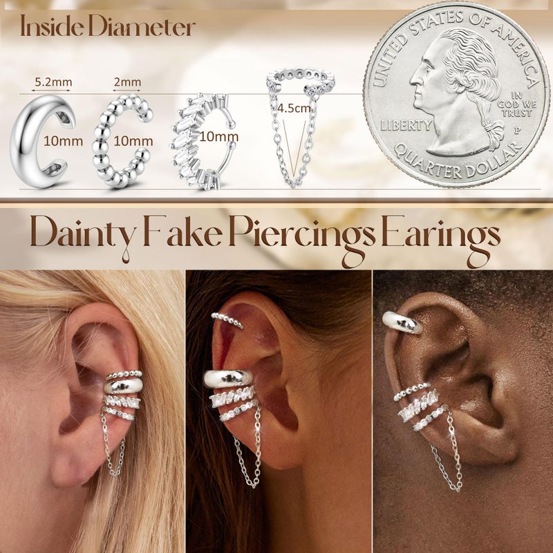 Florideco 4Pcs Ear Cuffs Non-Piercing for Women Dainty 14K Gold Plated Clip On Cartilage Earrings Hypoallergenic Huggie Hoop Cuffs Fake Earings for Non Pierced Ears(S-Chunky) - Image 5