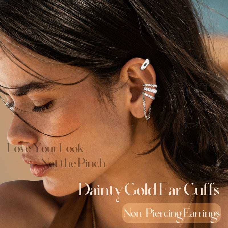 Florideco 4Pcs Ear Cuffs Non-Piercing for Women Dainty 14K Gold Plated Clip On Cartilage Earrings Hypoallergenic Huggie Hoop Cuffs Fake Earings for Non Pierced Ears(S-Chunky) - Image 3
