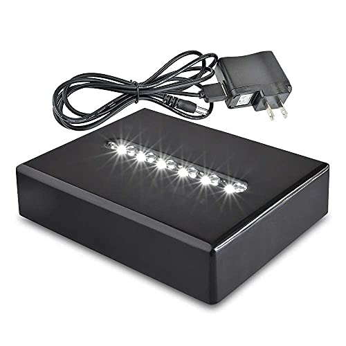 ASENTE 6 LED Light Pedestal - Rectangular Satin Matte Black Lacquer White Light Stand Base for 3D Art Glass, Room Decor and Gemstones and Crystals - AC/USB Adapter Powered (Black) - Image 3