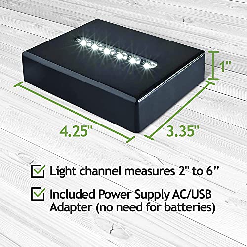 ASENTE 6 LED Light Pedestal - Rectangular Satin Matte Black Lacquer White Light Stand Base for 3D Art Glass, Room Decor and Gemstones and Crystals - AC/USB Adapter Powered (Black) - Image 2